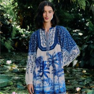 NEW FARM Rio Palm Tree Beach Printed Linen Dress Size XS